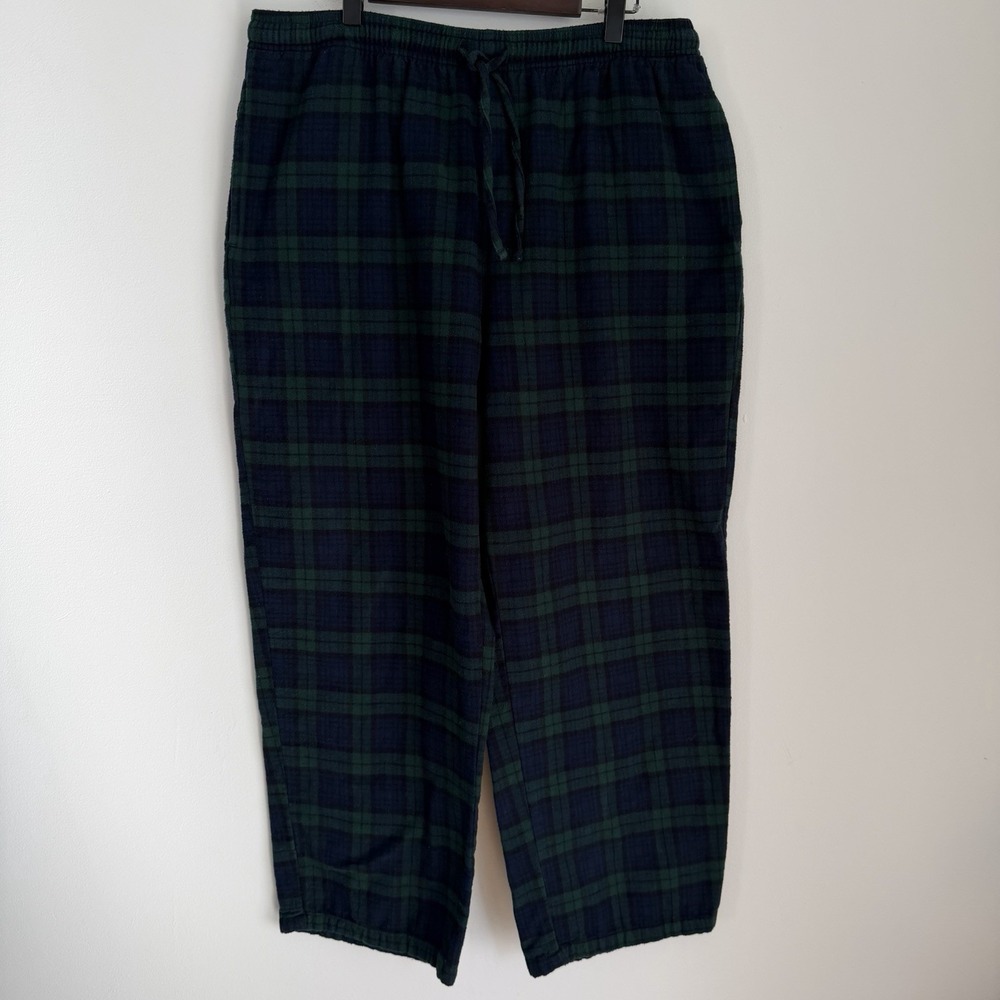 LL Bean Men's Scotch Plaid Flannel Sleep Pants Green Tartan Large Cotton